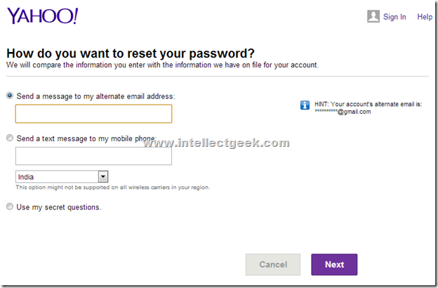 how do i reset my yahoo password if i have a different phone number
