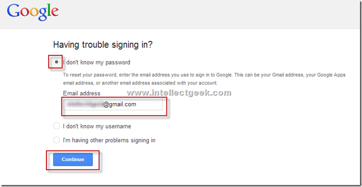 Gmail Password Reset Request