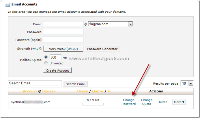 Reset Email Password on own hosting